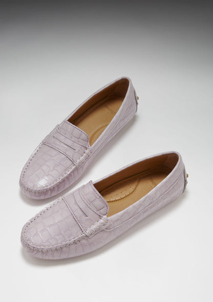 Hugs & Co Womens Penny Driving Loafers Lilac Croc Print EU 36-42 - Pattern Detail - QHA UK