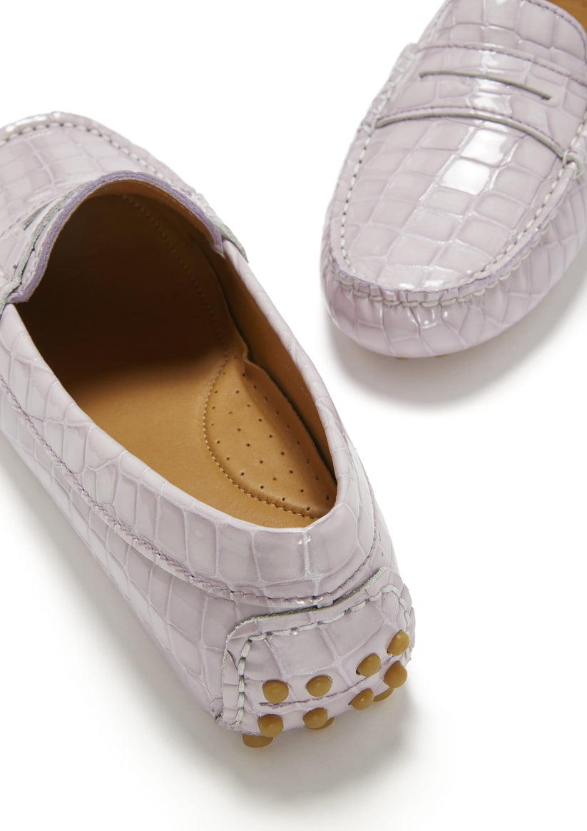 Hugs & Co Womens Penny Driving Loafers Lilac Croc Print EU 36-42 - Pattern Detail - QHA UK