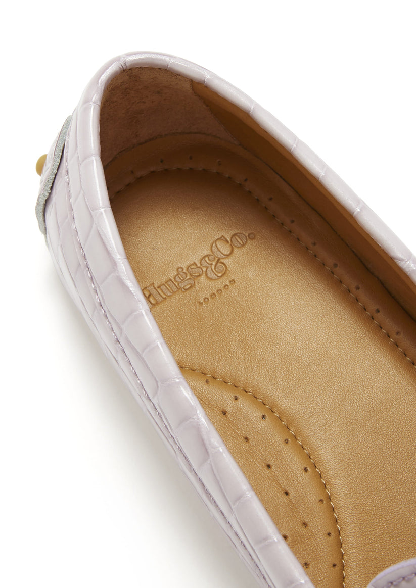 Hugs & Co Womens Penny Driving Loafers Lilac Croc Print EU 36-42 - Pattern Detail - QHA UK