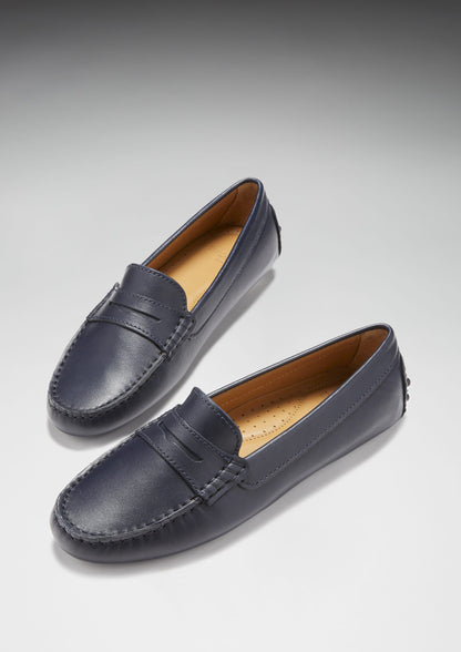 Hugs & Co Womens Penny Driving Loafers Navy Blue Leather EU 36-42 - QHA UK