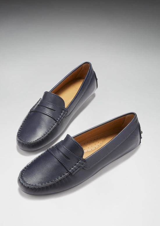 Hugs & Co Womens Penny Driving Loafers Navy Blue Leather EU 36-42 - QHA UK