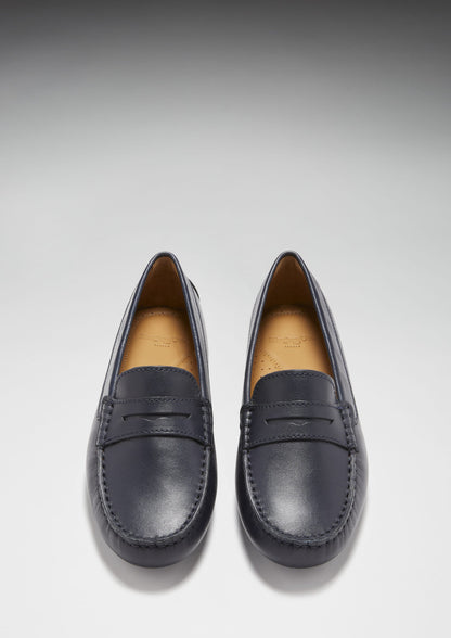 Hugs & Co Womens Penny Driving Loafers Navy Blue Leather EU 36-42 - QHA UK