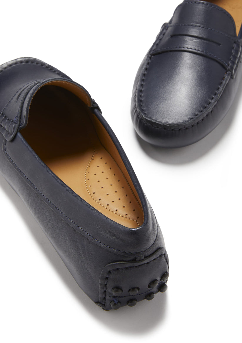 Hugs & Co Womens Penny Driving Loafers Navy Blue Leather EU 36-42 - QHA UK