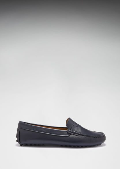 Hugs & Co Womens Penny Driving Loafers Navy Blue Leather EU 36-42 - QHA UK