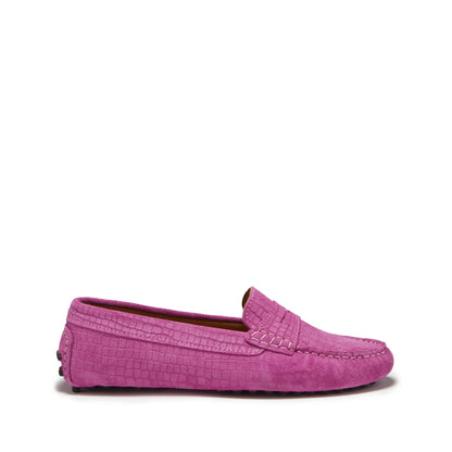 Hugs & Co Womens Penny Driving Loafers Pink Embossed Suede EU 36-42 - QHA UK