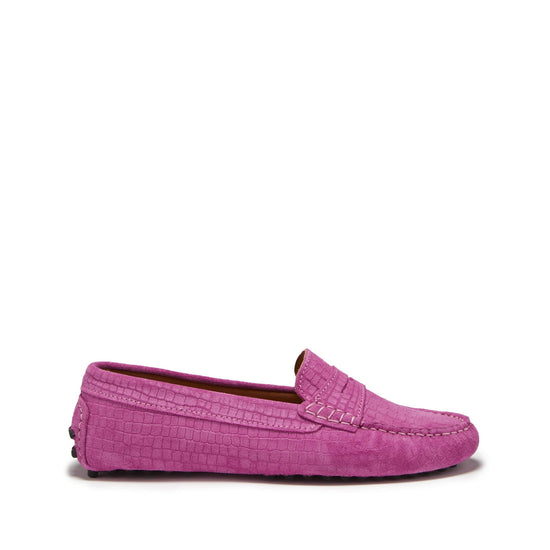 Hugs & Co Womens Penny Driving Loafers Pink Embossed Suede EU 36-42 - QHA UK