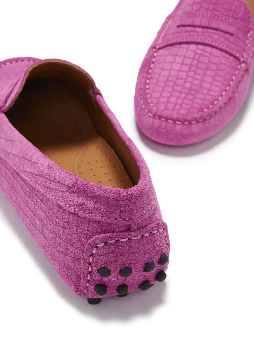 Hugs & Co Womens Penny Driving Loafers Pink Embossed Suede EU 36-42 - QHA UK