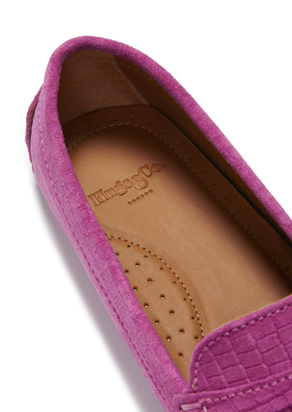 Hugs & Co Womens Penny Driving Loafers Pink Embossed Suede EU 36-42 - QHA UK