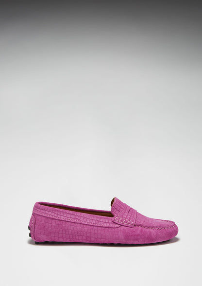 Hugs & Co Womens Penny Driving Loafers Pink Embossed Suede EU 36-42 - QHA UK