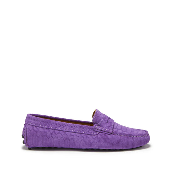 Hugs & Co Womens Penny Driving Loafers Purple Embossed Suede EU 36-42 - QHA UK