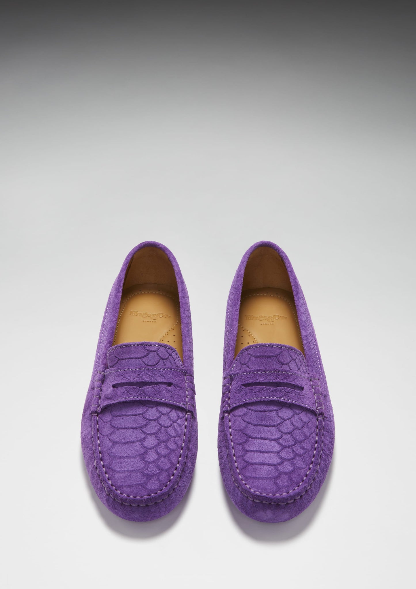 Hugs & Co Womens Penny Driving Loafers Purple Embossed Suede EU 36-42 - QHA UK