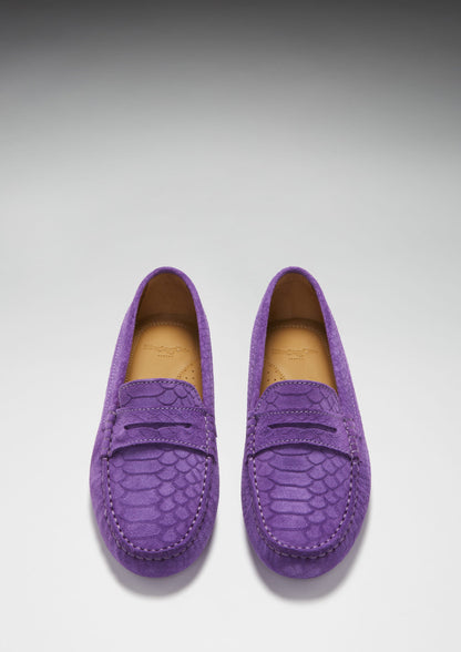 Hugs & Co Womens Penny Driving Loafers Purple Embossed Suede EU 36-42 - QHA UK