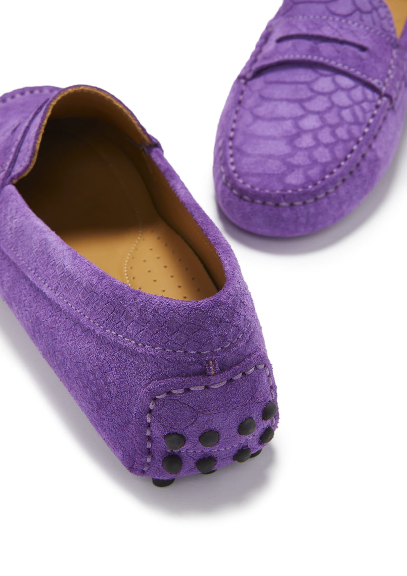Hugs & Co Womens Penny Driving Loafers Purple Embossed Suede EU 36-42 - QHA UK