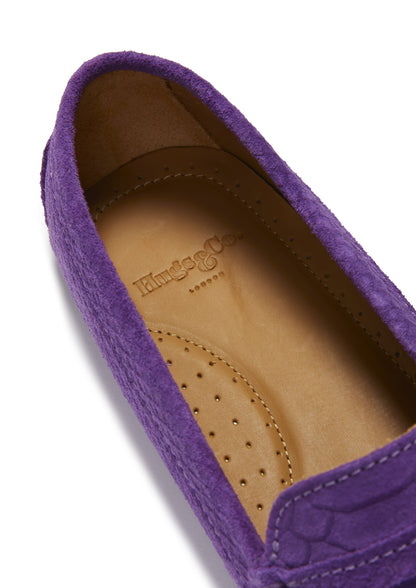 Hugs & Co Womens Penny Driving Loafers Purple Embossed Suede EU 36-42 - QHA UK