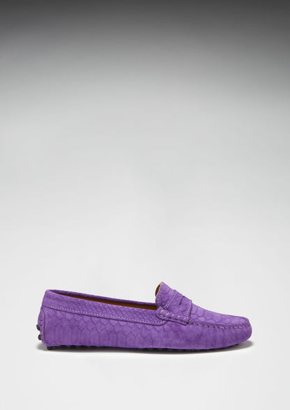 Hugs & Co Womens Penny Driving Loafers Purple Embossed Suede EU 36-42 - QHA UK