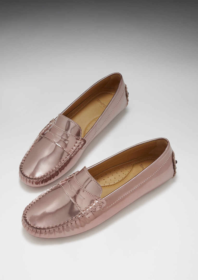 Hugs & Co Womens Penny Driving Loafers Rose Gold Patent EU 36-42 - QHA UK