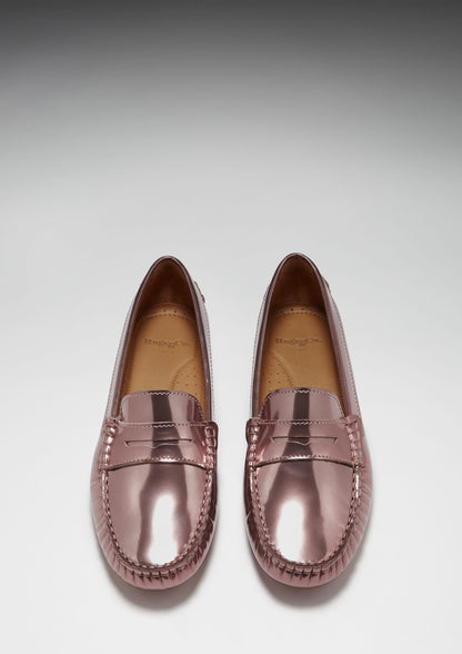 Hugs & Co Womens Penny Driving Loafers Rose Gold Patent EU 36-42 - QHA UK