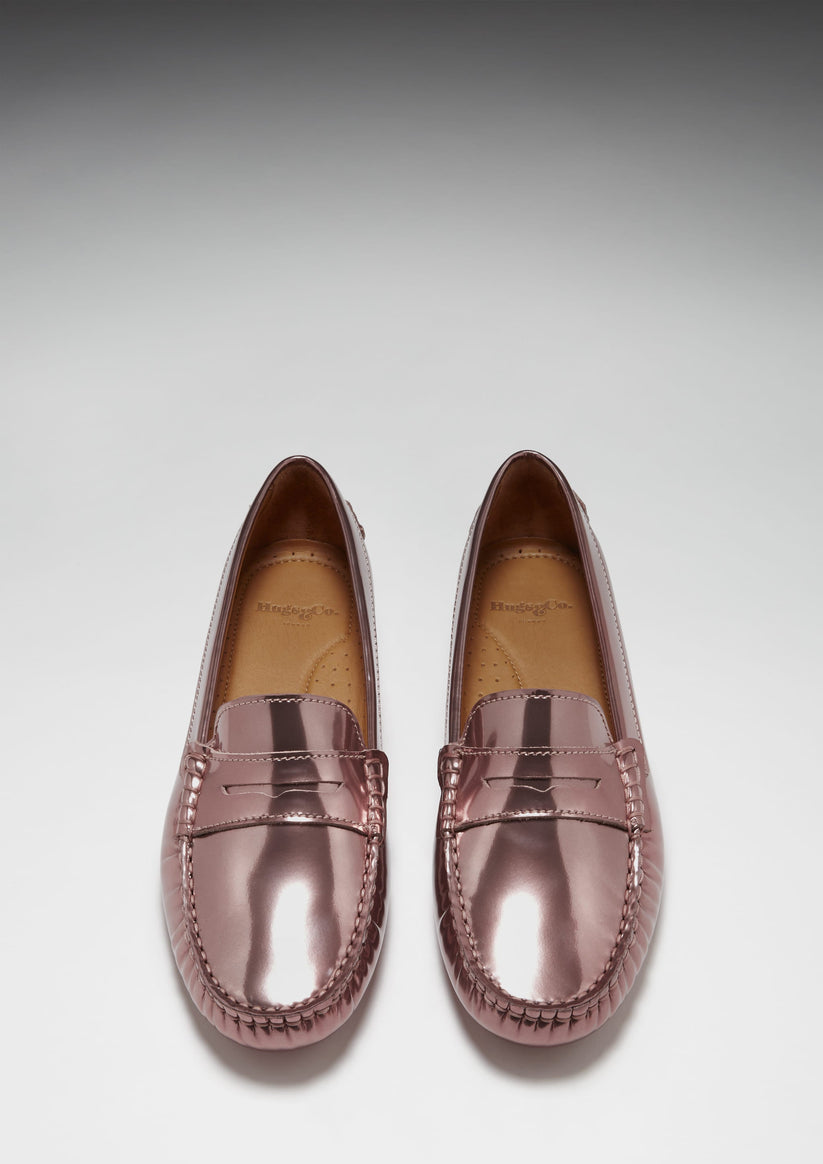 Hugs & Co Womens Penny Driving Loafers Rose Gold Patent EU 36-42 - QHA UK