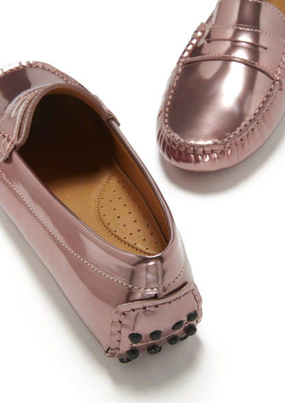 Hugs & Co Womens Penny Driving Loafers Rose Gold Patent EU 36-42 - QHA UK