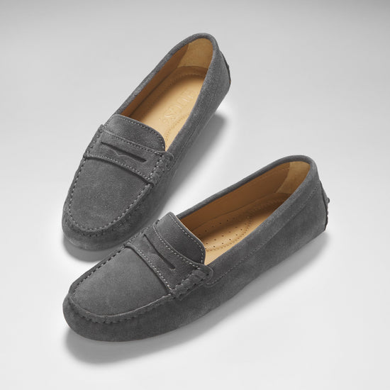 Hugs & Co Womens Penny Driving Loafers Slate Grey Suede EU 36-42 - QHA UK