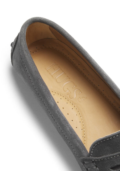 Hugs & Co Womens Penny Driving Loafers Slate Grey Suede EU 36-42 - QHA UK