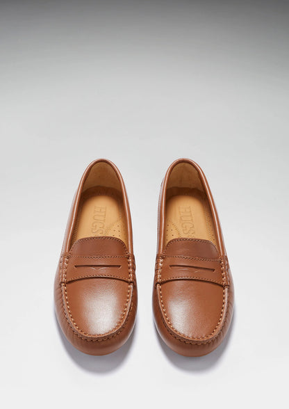 Hugs & Co Womens Penny Driving Loafers Tan Leather EU 36-42 - QHA UK