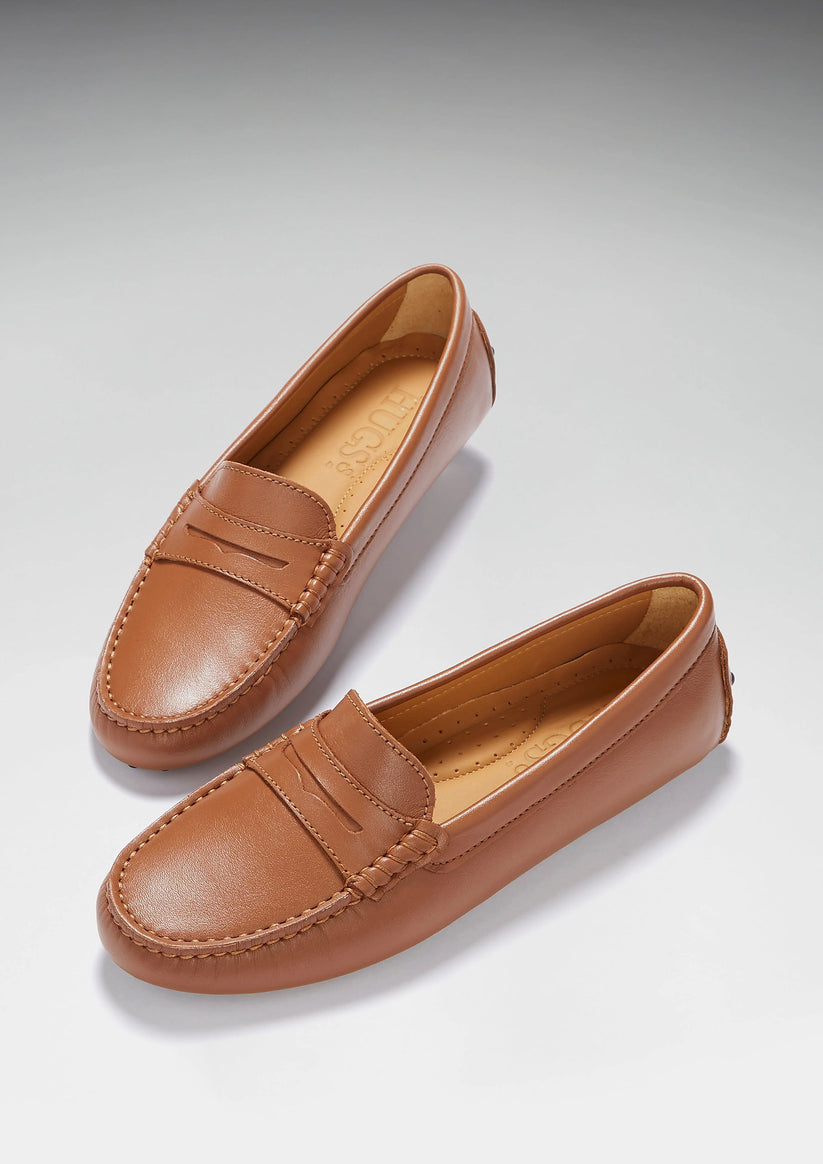 Hugs & Co Womens Penny Driving Loafers Tan Leather EU 36-42 - QHA UK