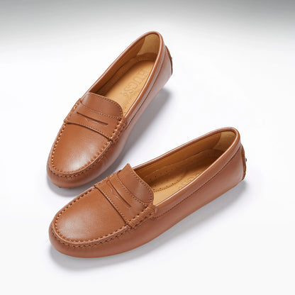Hugs & Co Womens Penny Driving Loafers Tan Leather EU 36-42 - QHA UK