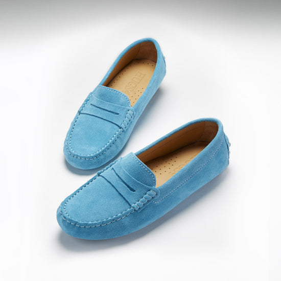 Hugs & Co Womens Penny Driving Loafers Turquoise Suede EU 36-42 - QHA UK
