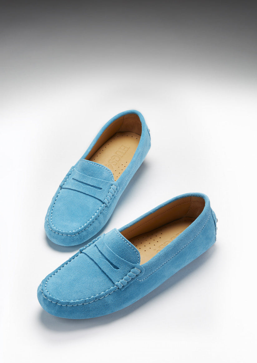 Hugs & Co Womens Penny Driving Loafers Turquoise Suede EU 36-42 - QHA UK