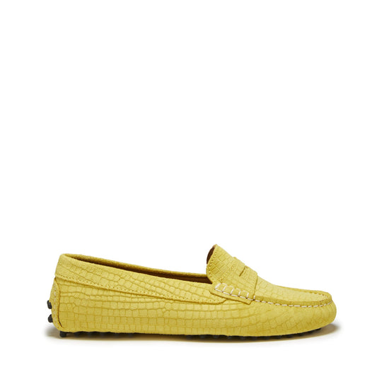 Hugs & Co Womens Penny Driving Loafers Yellow Embossed Suede EU 36-42 - QHA UK