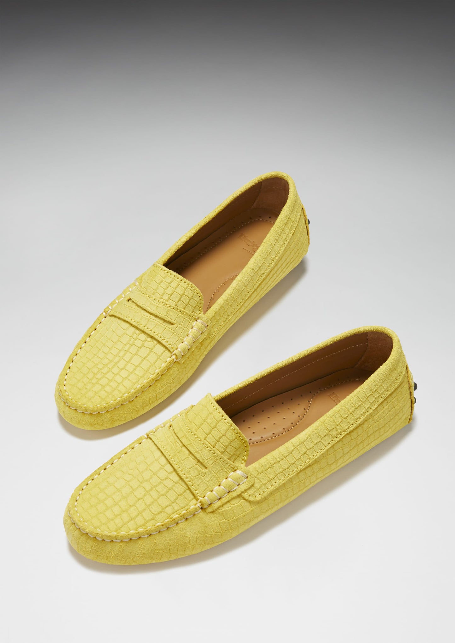 Hugs & Co Womens Penny Driving Loafers Yellow Embossed Suede EU 36-42 - QHA UK