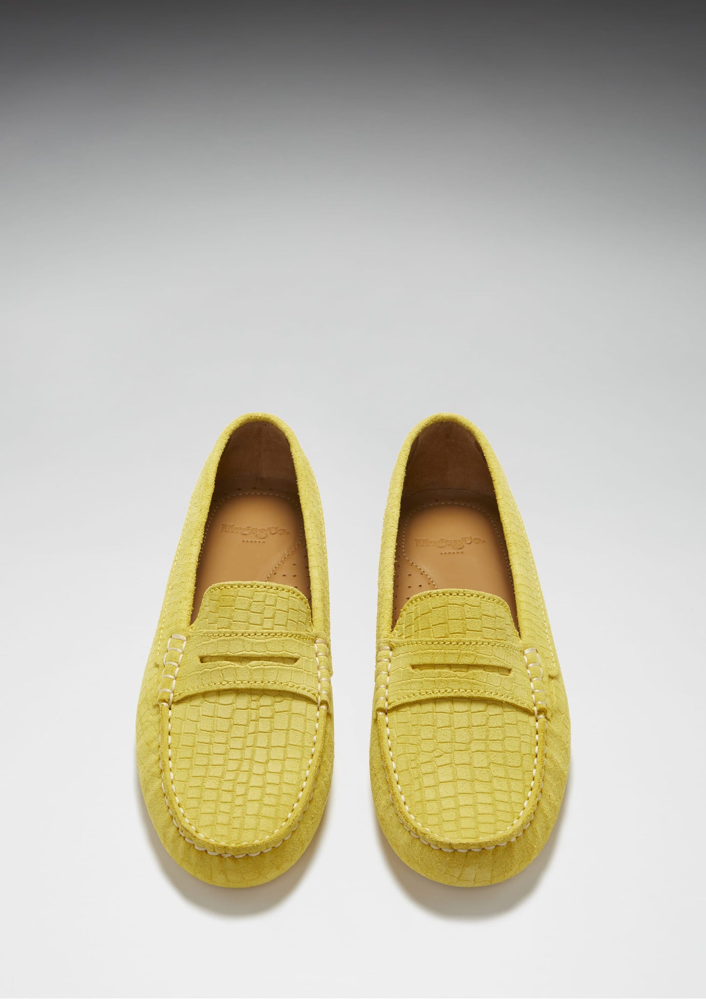 Hugs & Co Womens Penny Driving Loafers Yellow Embossed Suede EU 36-42 - QHA UK
