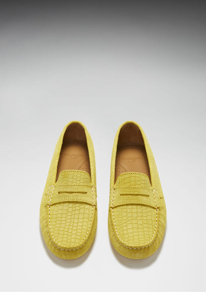 Hugs & Co Womens Penny Driving Loafers Yellow Embossed Suede EU 36-42 - QHA UK
