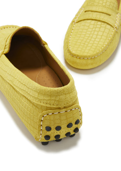 Hugs & Co Womens Penny Driving Loafers Yellow Embossed Suede EU 36-42 - QHA UK