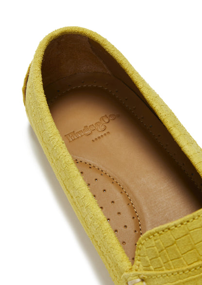 Hugs & Co Womens Penny Driving Loafers Yellow Embossed Suede EU 36-42 - QHA UK