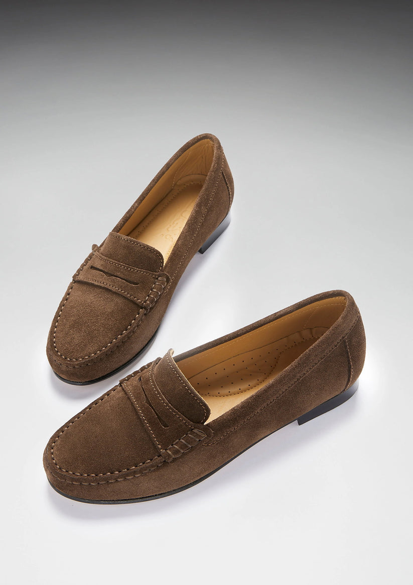 Hugs & Co Womens Penny Loafers Leather Sole Brown Suede EU 36-42 - Sole Detail - QHA UK