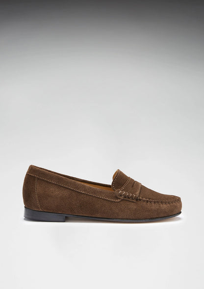 Hugs & Co Womens Penny Loafers Leather Sole Brown Suede EU 36-42 - Sole Detail - QHA UK
