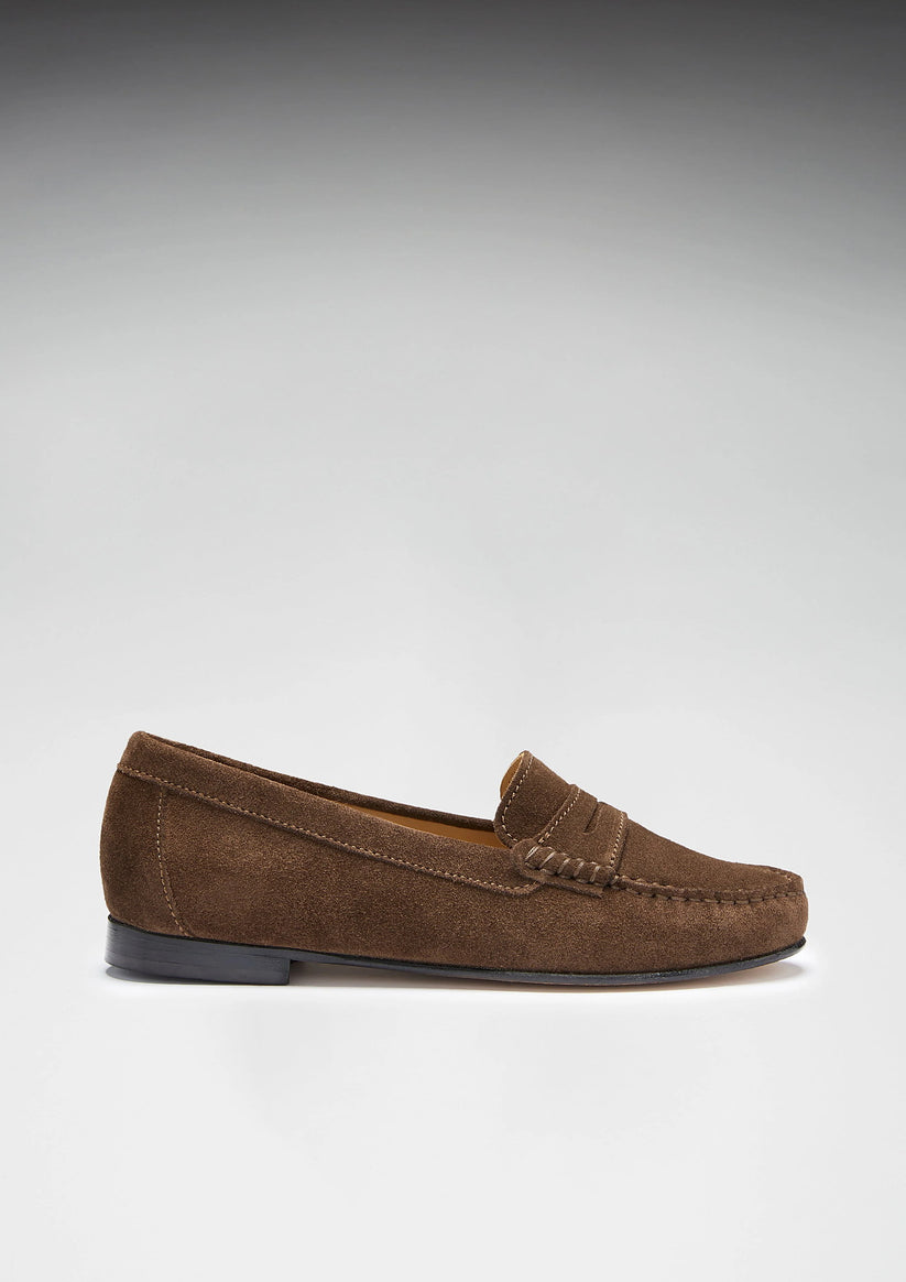 Hugs & Co Womens Penny Loafers Leather Sole Brown Suede EU 36-42 - Sole Detail - QHA UK