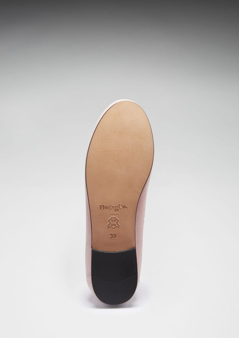 Hugs & Co Womens Penny Loafers Leather Sole Ice Pink Suede EU 36-42 - Sole Detail - QHA UK