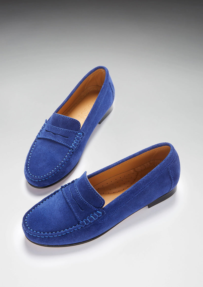 Hugs & Co Womens Penny Loafers Leather Sole Ink Blue Suede EU 36-42 - Sole Detail - QHA UK