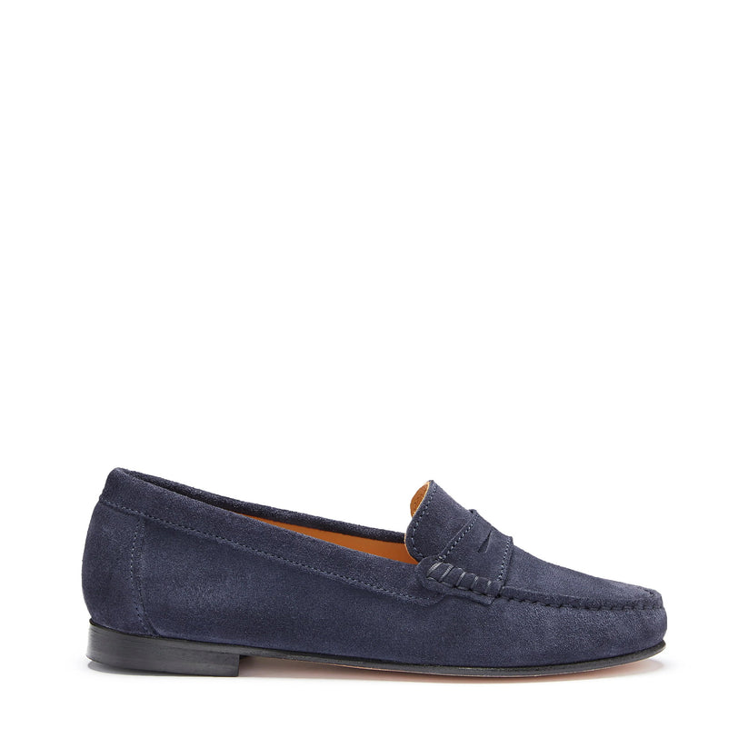 Hugs & Co Womens Penny Loafers Leather Sole Navy Blue Suede EU 36-42 - QHA UK