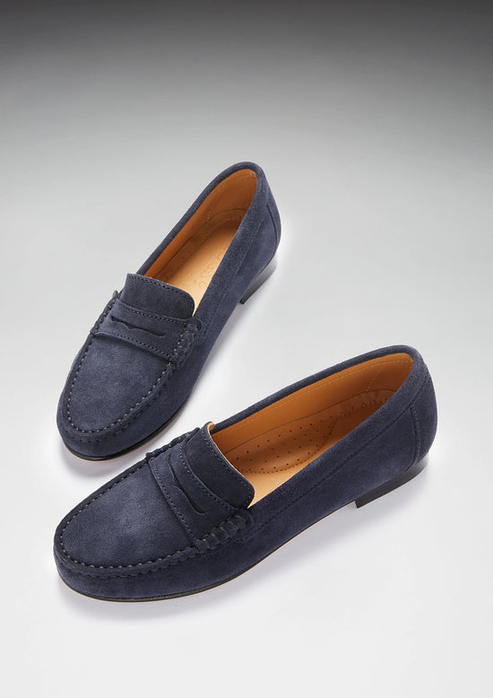 Hugs & Co Womens Penny Loafers Leather Sole Navy Blue Suede EU 36-42 - Sole Detail - QHA UK