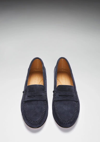 Hugs & Co Womens Penny Loafers Leather Sole Navy Blue Suede EU 36-42 - Sole Detail - QHA UK