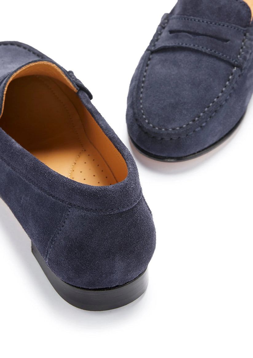 Hugs & Co Womens Penny Loafers Leather Sole Navy Blue Suede EU 36-42 - Sole Detail - QHA UK