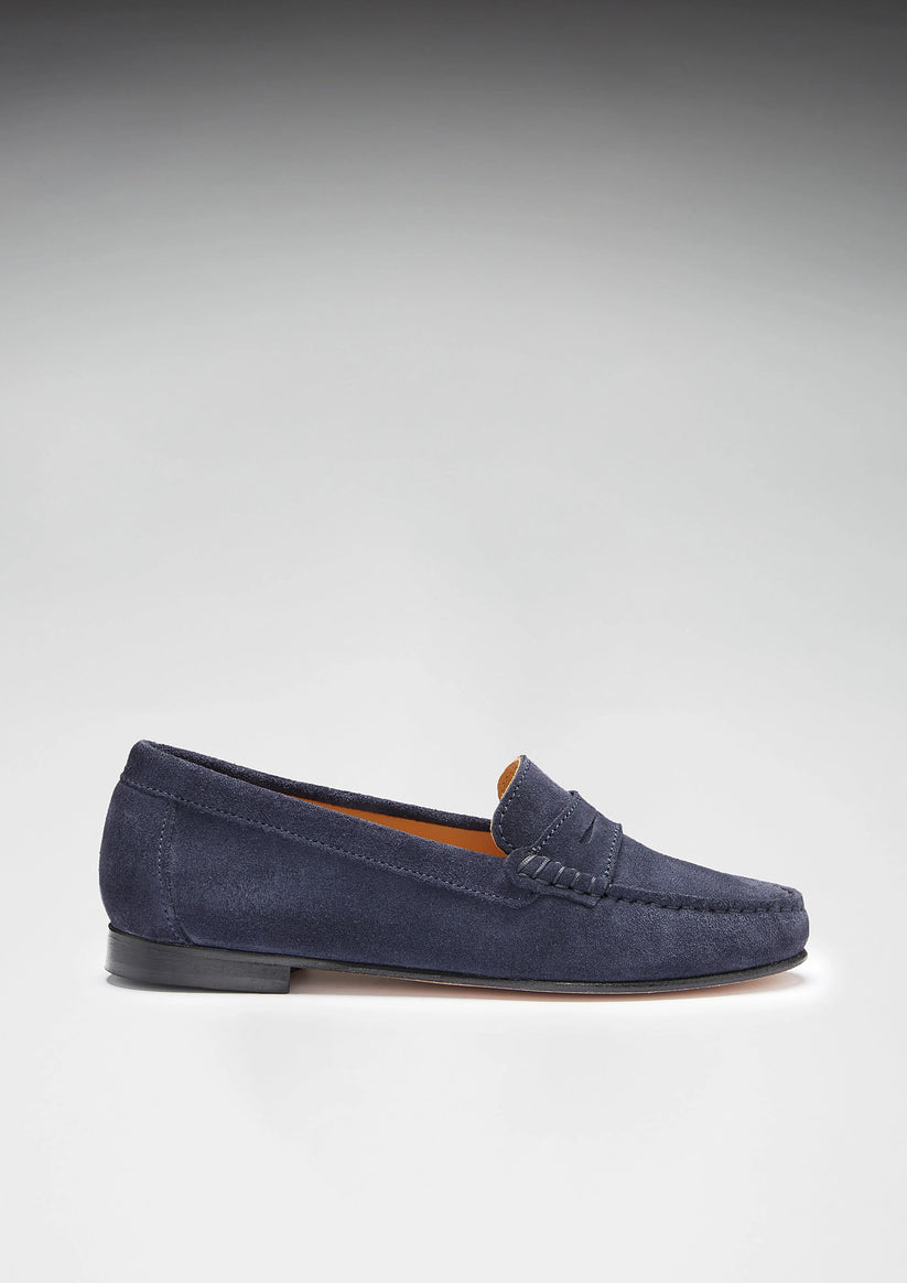 Hugs & Co Womens Penny Loafers Leather Sole Navy Blue Suede EU 36-42 - Sole Detail - QHA UK