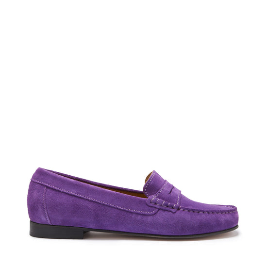 Hugs & Co Womens Penny Loafers Leather Sole Purple Suede EU 36-42 - QHA UK