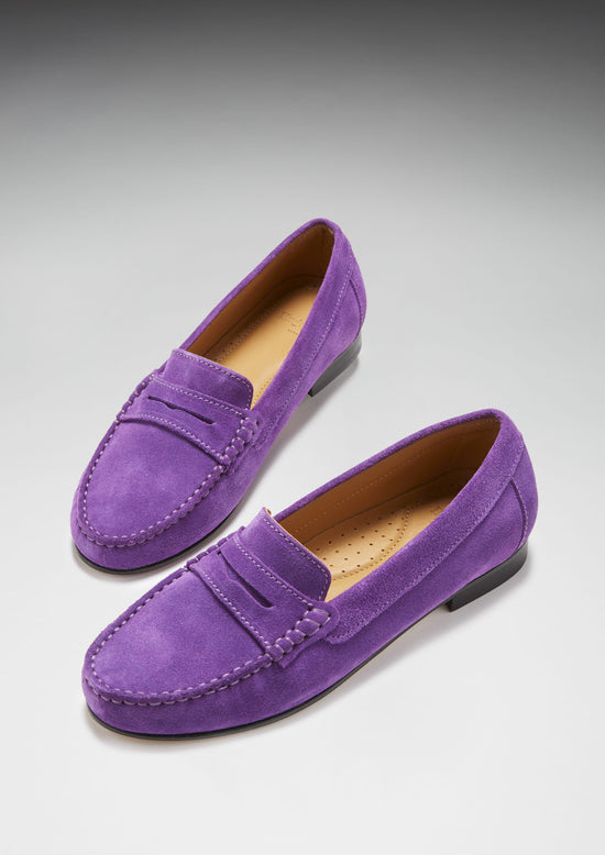 Hugs & Co Womens Penny Loafers Leather Sole Purple Suede EU 36-42 - Sole Detail - QHA UK