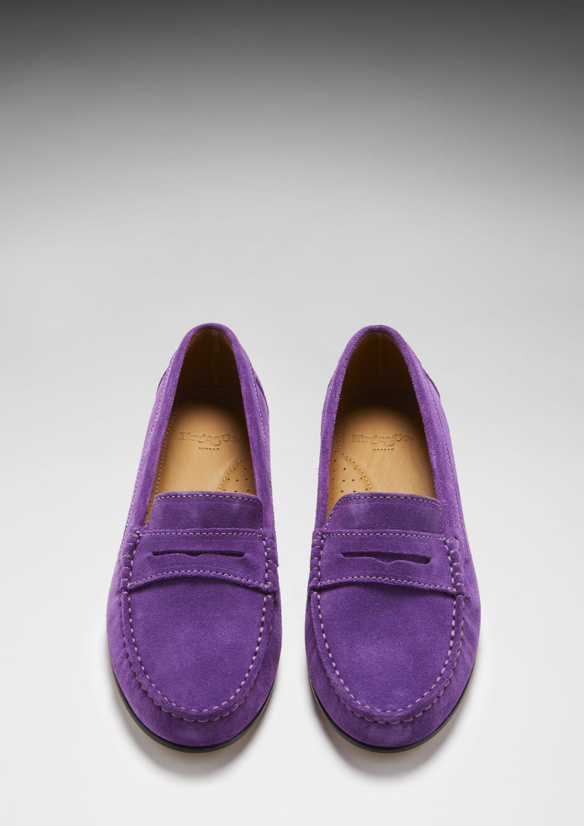 Hugs & Co Womens Penny Loafers Leather Sole Purple Suede EU 36-42 - Sole Detail - QHA UK