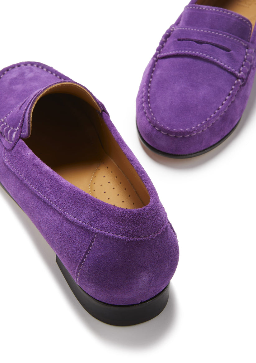 Hugs & Co Womens Penny Loafers Leather Sole Purple Suede EU 36-42 - Sole Detail - QHA UK